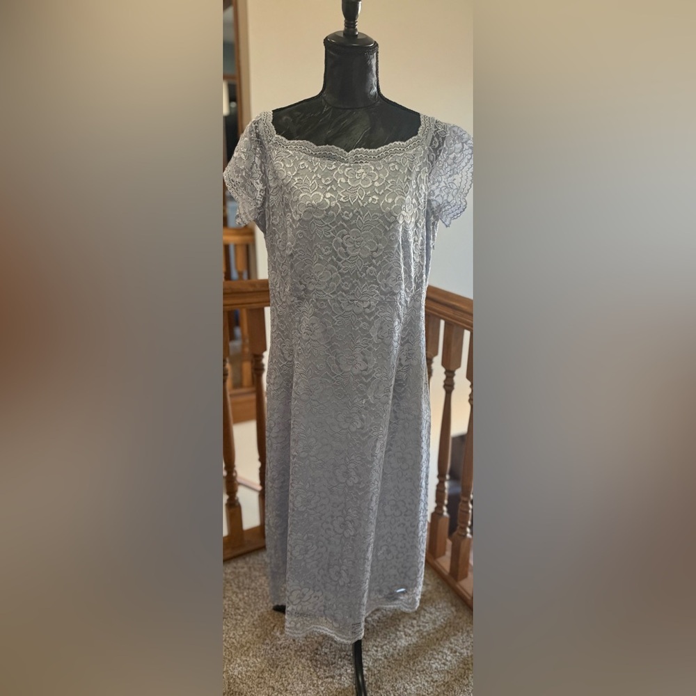 Worthington 16T Tall Silver Lace Sheath Dress Wedding Guest - Picture 10 of 10